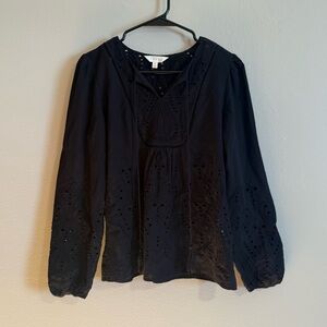 Adiva Black Eyelet 100% Cotton Long Sleeve Top Size Medium